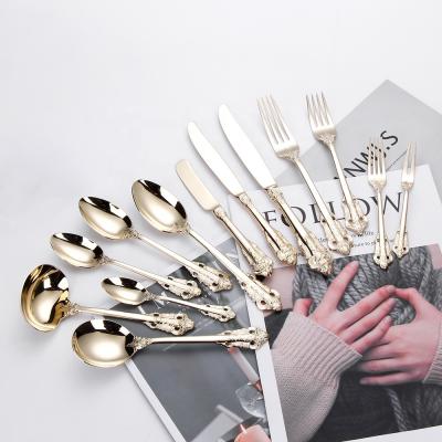 China Full Set 304 Viable Mirror Polish Stainless Steel Royal Gold Champagne Flatware Set For Wedding for sale