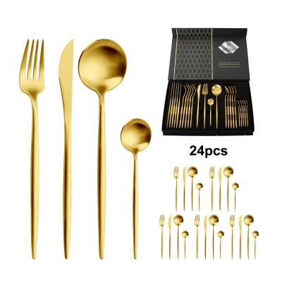 China Sustainable 24pcs Cutlery Box Set Portugal Knife Spoons And Forks Set Stainless Steel Cutlery With Gift Box for sale