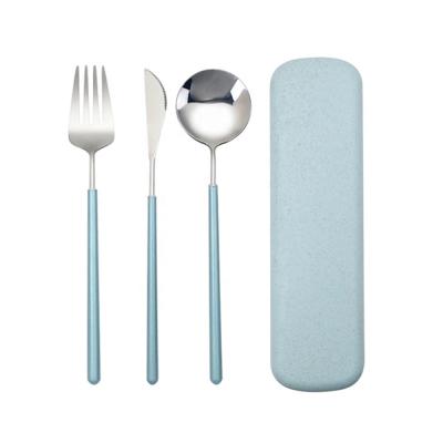 China Durable Paint Handle Outdoor Travel Cutlery Set Stainless Steel Travel Flatware Set Just In Case for sale