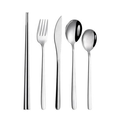 China Sustainable Korean Style Silver Spoon Fork Set Cuttleries Stainless Steel Cutlery Set With Chopsticks for sale