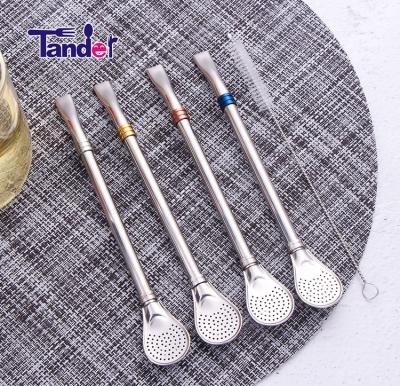 China Viable Yerba Mate Bombilla Straw Inox Stirrer Stainless Steel Spoon Straw Set With Brush for sale