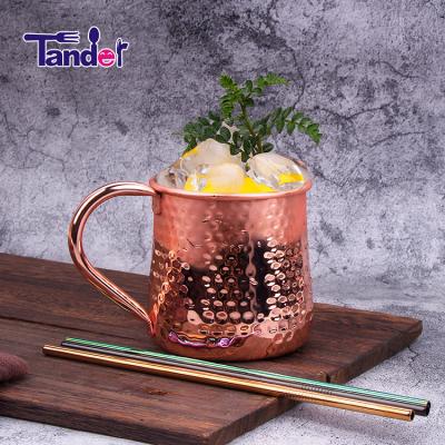 China Sustainable Wholesale Moscow Mule Copper Hammered Mug, 18oz Copper Plating Stainless Steel Beer Mug for sale