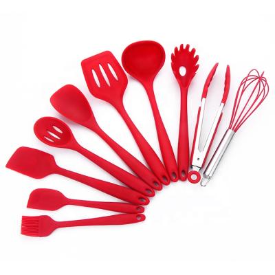 China Wholesale Viable Black Red Easy Clean Cooking Tool Kit 10 Pieces Silicone Utensil Kitchen Set for sale