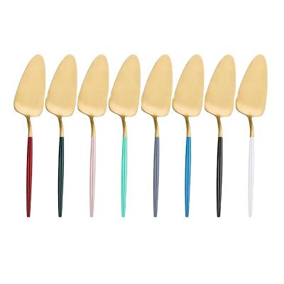 China New Design Long Leg Gold Plating Cake Shovel 304 Stainless Steel Colorful Cake Server Viable Fashionable Pizza Shovel for sale