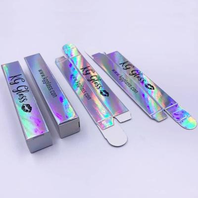 China Recyclable custom printed silver holographic lipstick lip gloss tube cosmetics gift paper boxes packaging with logo for sale