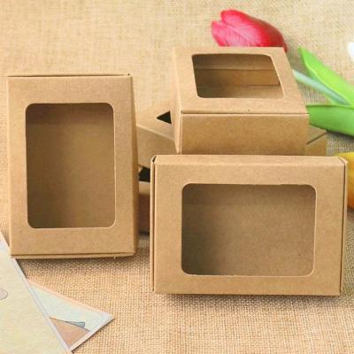 China Recycled Materials Customized LOGO Brown Food Grade Kraft Paper Cake Box Packaging With Window Lid for sale