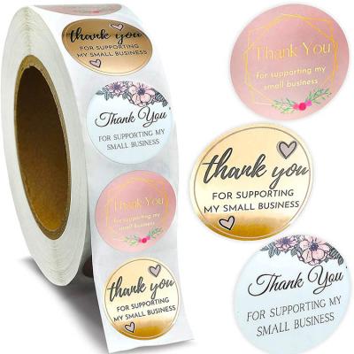 China Waterproof 1.5 Pcs 500 Label Roll Flower Thank You Rose Gold Thank You Small Business Stickers for sale