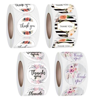 China Waterproof Wholesale Custom Printing Round Die Cut Floral Thank You Sticker Packaging Labels for sale