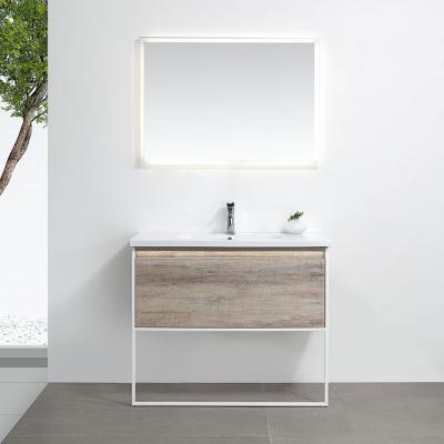 China Modern Environmental Waterproof Stainless Steel Floor Stand 42 Inch Bathroom Mirror Cabinet With Led Light for sale