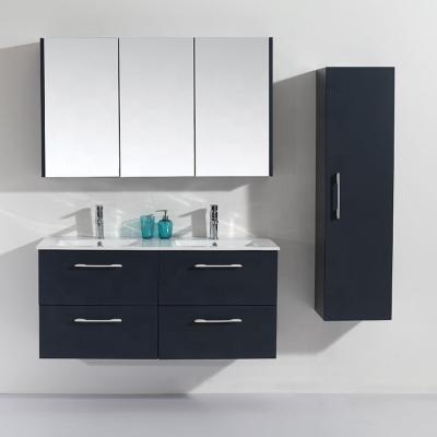 China 46 Inch Modern Drawers Pendant Double Sink Black MDF Bathroom Cabinet With Side Cabinet for sale