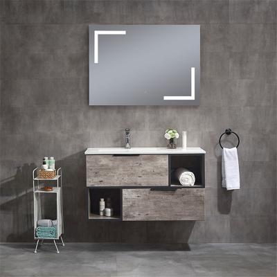 China Modern Environmental Modern Wall Hung Laminated Wooden Bathroom Furniture Wc Hand Wash Cabinet With Light Mirror for sale