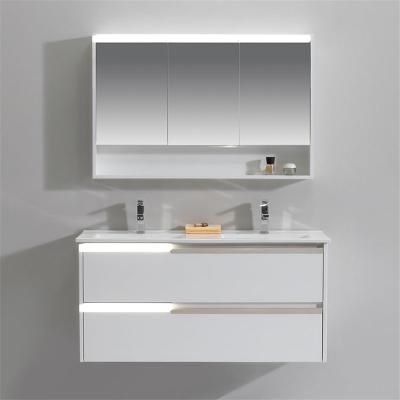 China Modern Modern Ojans Style Hotel Bathroom Furniture Floating PVC Bathroom Vanity Mirror Storage Cabinet for sale