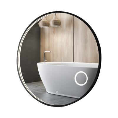 China Magnifying Modern Home Frame Round LED Lighted Decorative Bathroom Mirror Bath Wall Mirror for sale