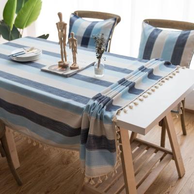 China Waterproof Cotton Oil Proof Rectangle Canvas Kitchen Dining Party Tassel Table Cloth for sale