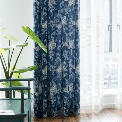 China power failureisolatedFlame Retardant Blue Home Living Room Sun Shade Ready Made Window Curtain for sale