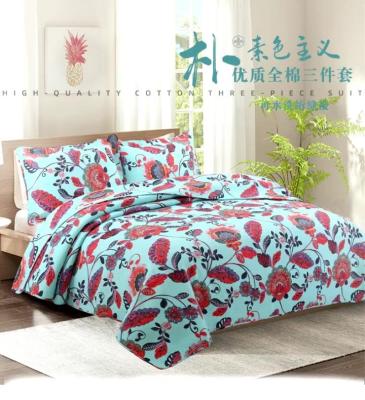 China Folded 70GSM Microfiber Embroidery Quilted Bed Spread And Bedding Set Ultrasonic Quilt for sale