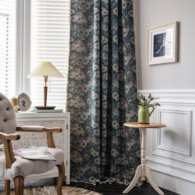 China Semi Sheer Insulated Oil Printing Flower Rod Pocket Curtain Factory Supply For Living Room for sale