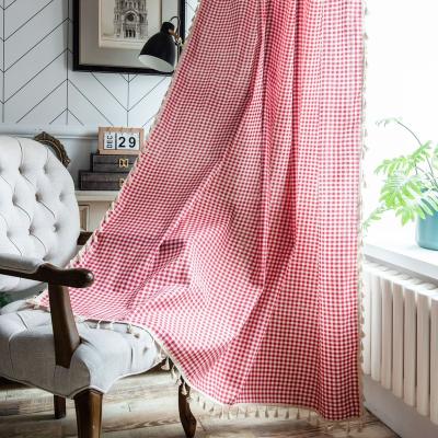 China Hot Selling Red Curtain Insulated Cheap Price Curtain Grid Tassel For Living Room for sale