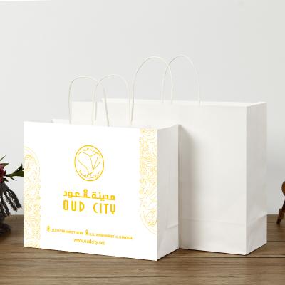 China Recycled White Printing Materials Coffee Kraft Paper Bag With Handle For Free Sample for sale