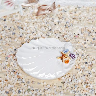 China Wholesale Trinket Tray Seashell Dish Ceramic Jewelry Ring Holder New Style Eco-friendly for sale