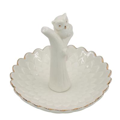 China Eco-Friendly Design Wholesale Trinket Bird Ceramic Tray Dish Jewelry Ring Holder for sale