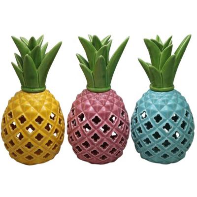 China Eco-friendly Night Light Style LED Fruit Desktop Home Decoration Hollowing Ceramic Pineapple LED Lamp for sale