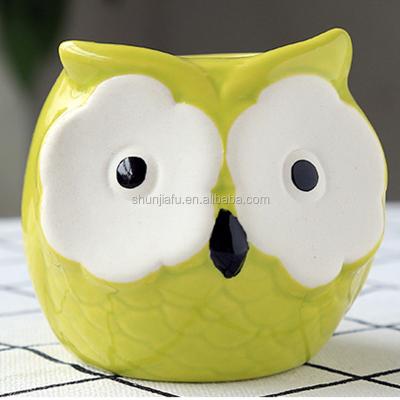 China Large Eco-Friendly Flower Eyes Owl Design Small Ceramic Succulent Plant Wholesale Pot for sale