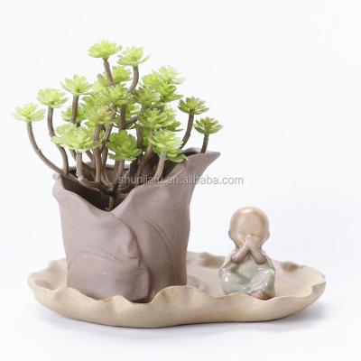 China Hot Selling Handmade Eco-friendly Crafts Mini Flower Small Pots Ceramic Plant Artificial Succulent Pot for sale