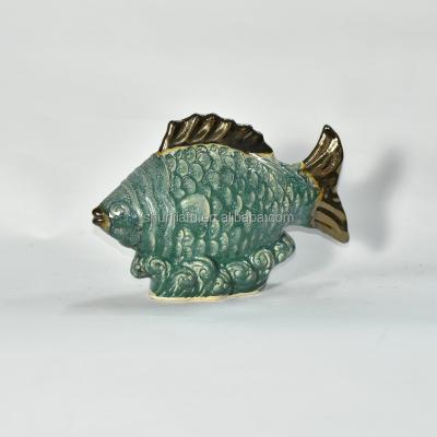 China All custom ceramic fish statue shape animal figurine sculpture decoration wholesale for sale