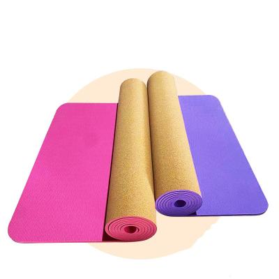 China Two Color Cork Tpe Yoga Mat Custom Eco-Friendly High Quality Anti-slip Printing Non Slip Home Yoga Mat Sports for sale