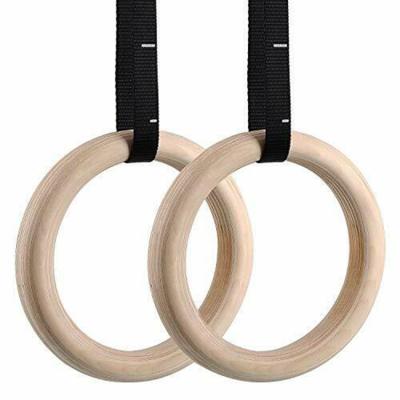 China Durable Heavy Duty 1100lbs Gym Rings Wooden Gymnastic Rings With 15ft Adjustable Non Slip Straps for sale