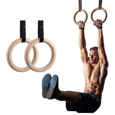 China Premium Durable Fitness Exercise Men's Wooden Gym Ring Gym Ring With Adjustable Non-Slip Straps for sale