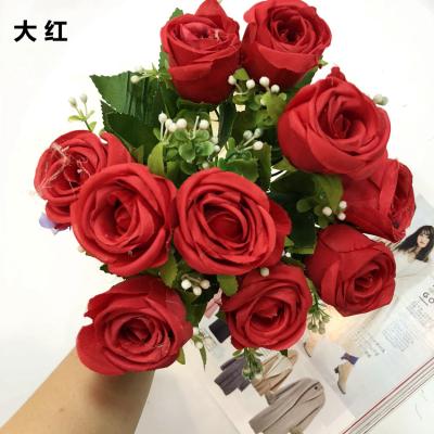 China 32Cm Hot Selling Rose Red White Yellow Artificial Silk Flowers Wedding Party Home Decorations Bouquet Fake Flowers Landscaping for sale