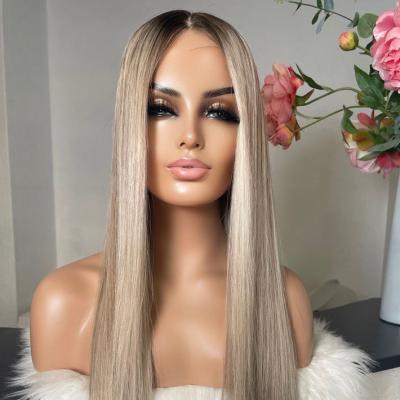 China Straight Vendors Top Quality Cuticle Aligned Highlights Blonde Color Long Straight Glueless Virgin European Human Hair HD Lace Front Wigs for sale