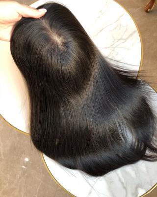 China Straight European Hair Silk Base Topper Natural Dark Black Color Unprocessed Raw Hair Toupee For Women for sale