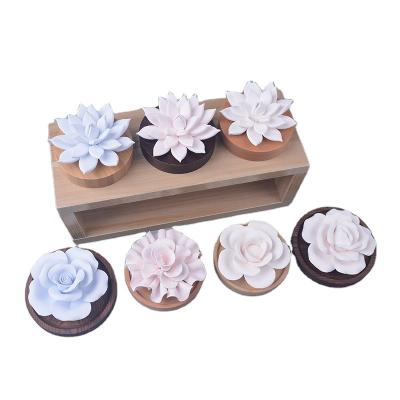 China ESTICK 3d Viable White Design Rose Stone Aroma Wood Stand Scented Diffuser Mini Ceramic Gypsum Flower Car Saucers for Reed Diffuser for sale