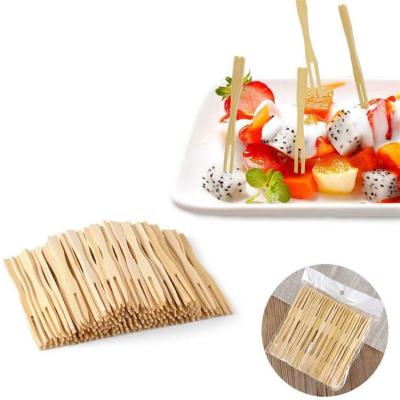 China Estick Disposable Bamboo Fork Logo Buffet Fruit Desserts Pick Wholesale Disposable Natural Custom Bamboo Fruit Fork For Party for sale