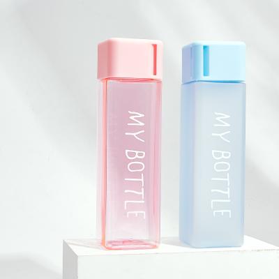 China Amazon Sustainable New Portable Hot Sale 500ml Bpa Free Empty Square Frosted Plastic Water Bottle for sale