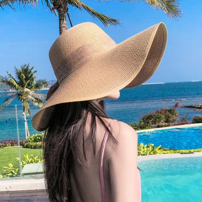 China Character Women's Straw Hat Super Big Floppy Straw Hat Summer Sun Visor Brim Raffia Wide Beach Hat for sale