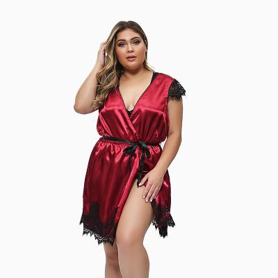 China 2021 Wholesale Sexy Satin Lace Women's Long Robe Sexy Lingerie Plus Size For Fat Women for sale