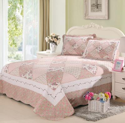 China Nondisposable Support OEM Cotton Bed Cover Set Pink Eco-friendly 3 Piece Quilt Coverlets Double Bed Cover Set For Kids Adult for sale