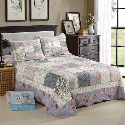 China Nondisposable Amazon cotton quilted purple bedspread printed bedspread patchwork bedspread bed cover set with pillow cover for double bed sets for sale