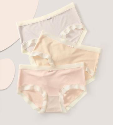 China Antibacterial Japanese Women's Lace Underwear Mid Waist Modal Trim Briefs Lace Up Panties For Women Lace for sale