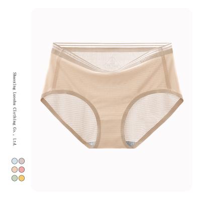 China Customized Ladies Logo 6 Colors Seamless Nylon Mesh Mid Rise Breathable Ladies Brief Panties Antibacterial for sale