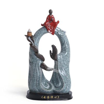 China Art Decor Handmade Large Ceramic Backflow Incense Holder Buddha Censer for sale