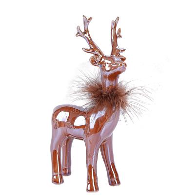 China Art Decor Wholesale Porcelain Ceramic Moose Luminous Glaze Animal Figurine For Home Decoration Ceramic Crafts for sale