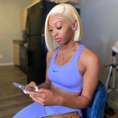 China Curly Curl 12A Aligned Cuticle Bone #613 Pixie Cut Cheap 13*4 Hd Straight Lace Up Bob Straight Frontal Wig With Baby Hair For Black Women for sale