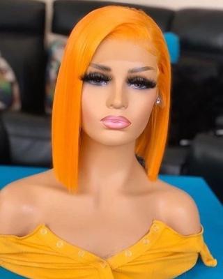 China Silky Straight Wave 10 Inch Peruvian Wholesale 13X4 Hd Lace Frontal Red Orange Pink Purple Cut Bob Human Hair Wig Deep Blonde 613 Body Wave Wig for sale