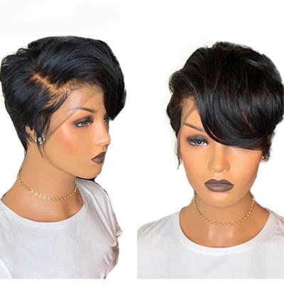 China Whole Straight Grade Natural Pre Plucked Brazilian Bob Hair Wig Straight Short Hair Front Short Pixie Cut 13x4T Lace Wig For Women for sale