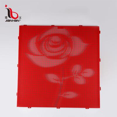 China Customized Modern Shopping Mall Curtain Wall Panel Fireproof Square Red With Pink Pattern Perforated Aluminum Plate for sale